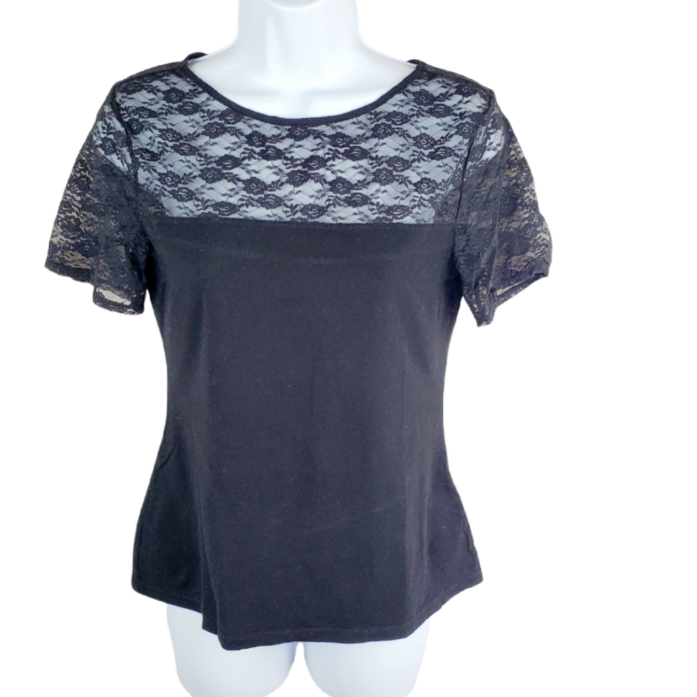 H&M  Medium black lace crew neck top shirt